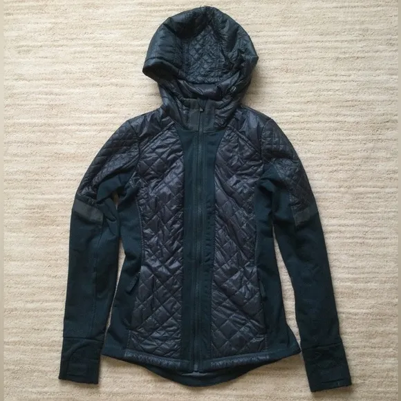 Athleta Abyss Green Rock Springs Midweight Quilted Hooded Jacket Full Zip XSmall