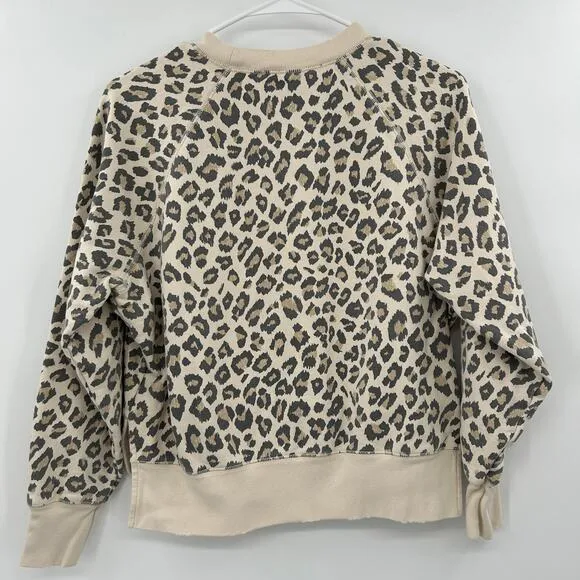 Frame Women's Animal Print Sweatshirt Leopard Distressed Hem Size XS