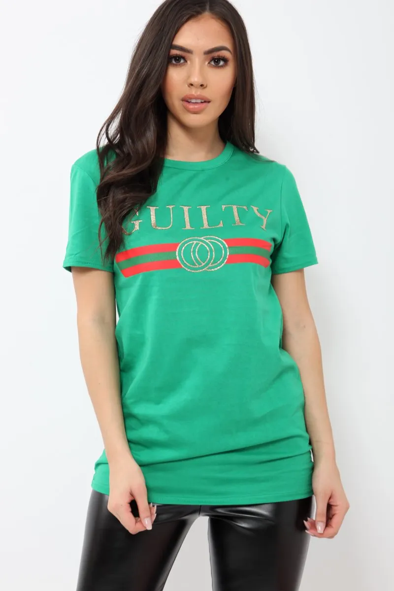 Green Guilty Slogan T-shirt - Ava