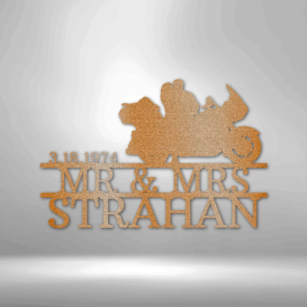 Happily Together Mr & Mrs Tour Motorcycle Metal Wall Art