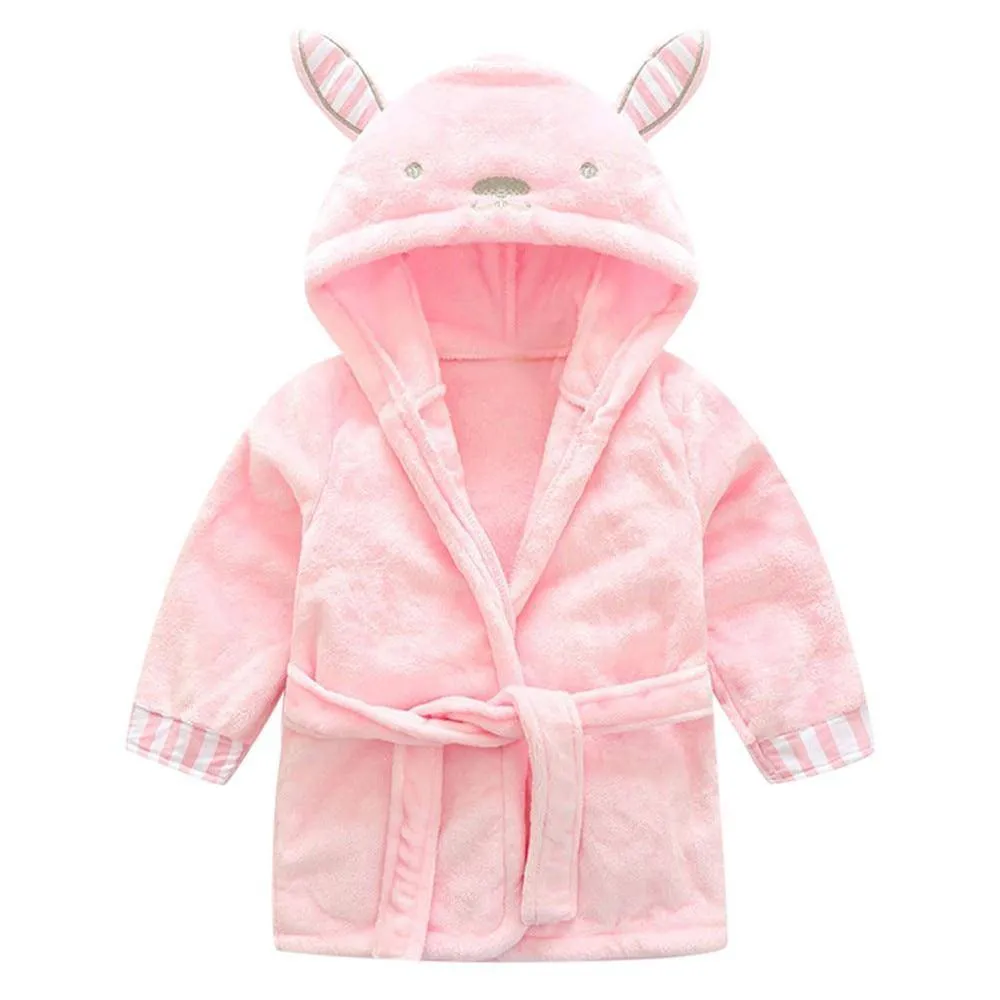 Hooded Soft Flannel Lovely Animals Bathrobe - Pink, Black, White, Grey