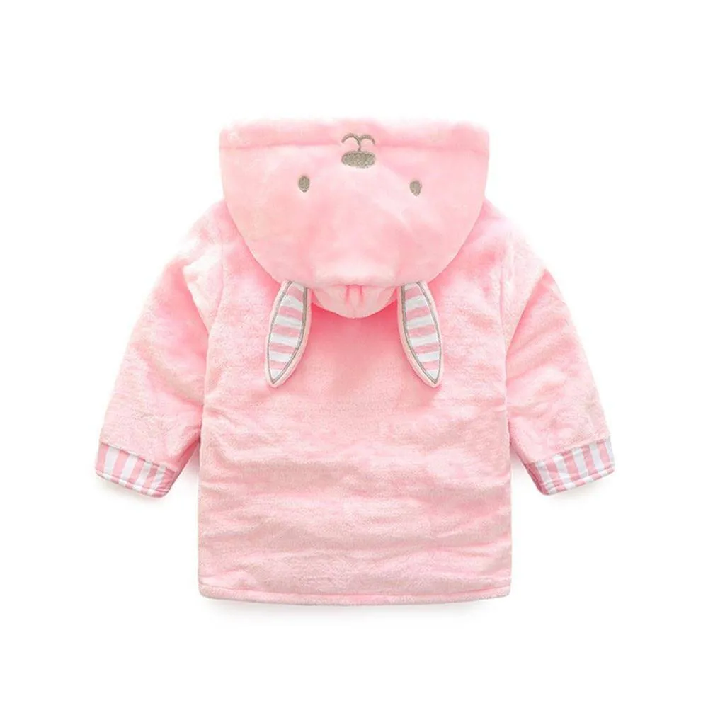 Hooded Soft Flannel Lovely Animals Bathrobe - Pink, Black, White, Grey