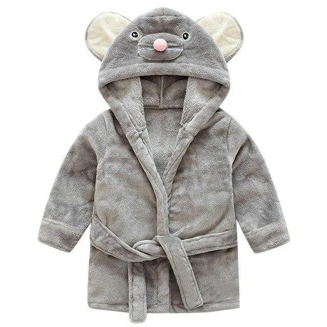 Hooded Soft Flannel Lovely Animals Bathrobe - Pink, Black, White, Grey