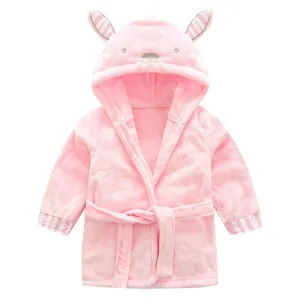 Hooded Soft Flannel Lovely Animals Bathrobe - Pink, Black, White, Grey