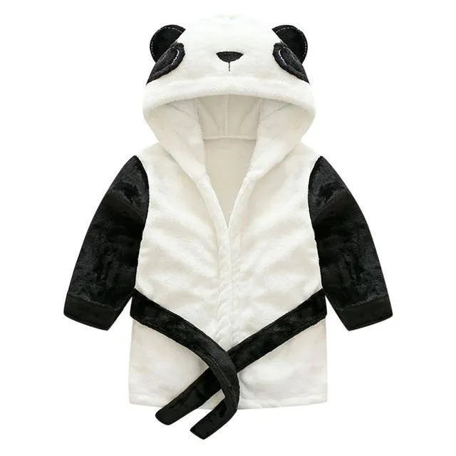 Hooded Soft Flannel Lovely Animals Bathrobe - Pink, Black, White, Grey