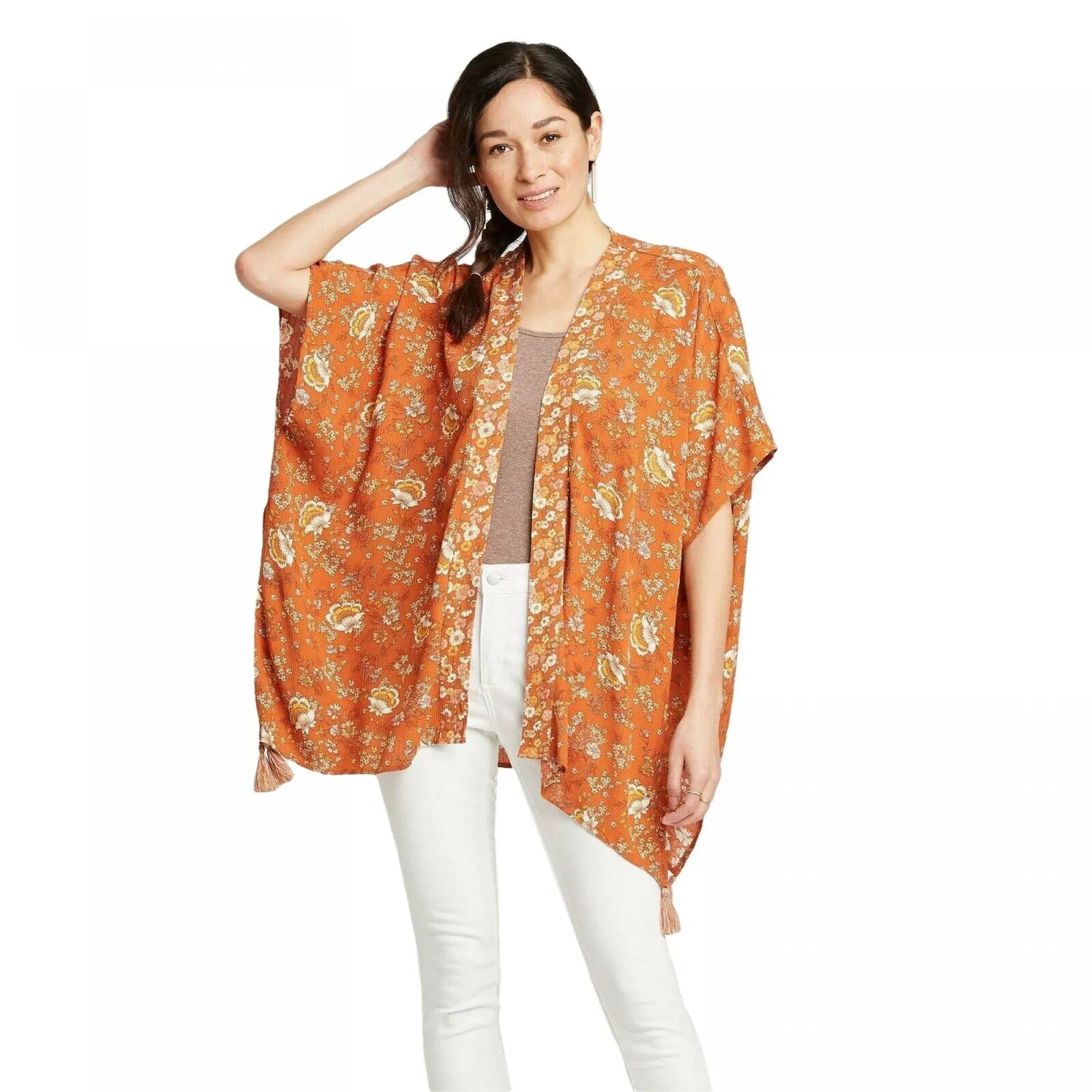 Knox Rose Women's Floral Print Short Sleeve Kimono Jacket