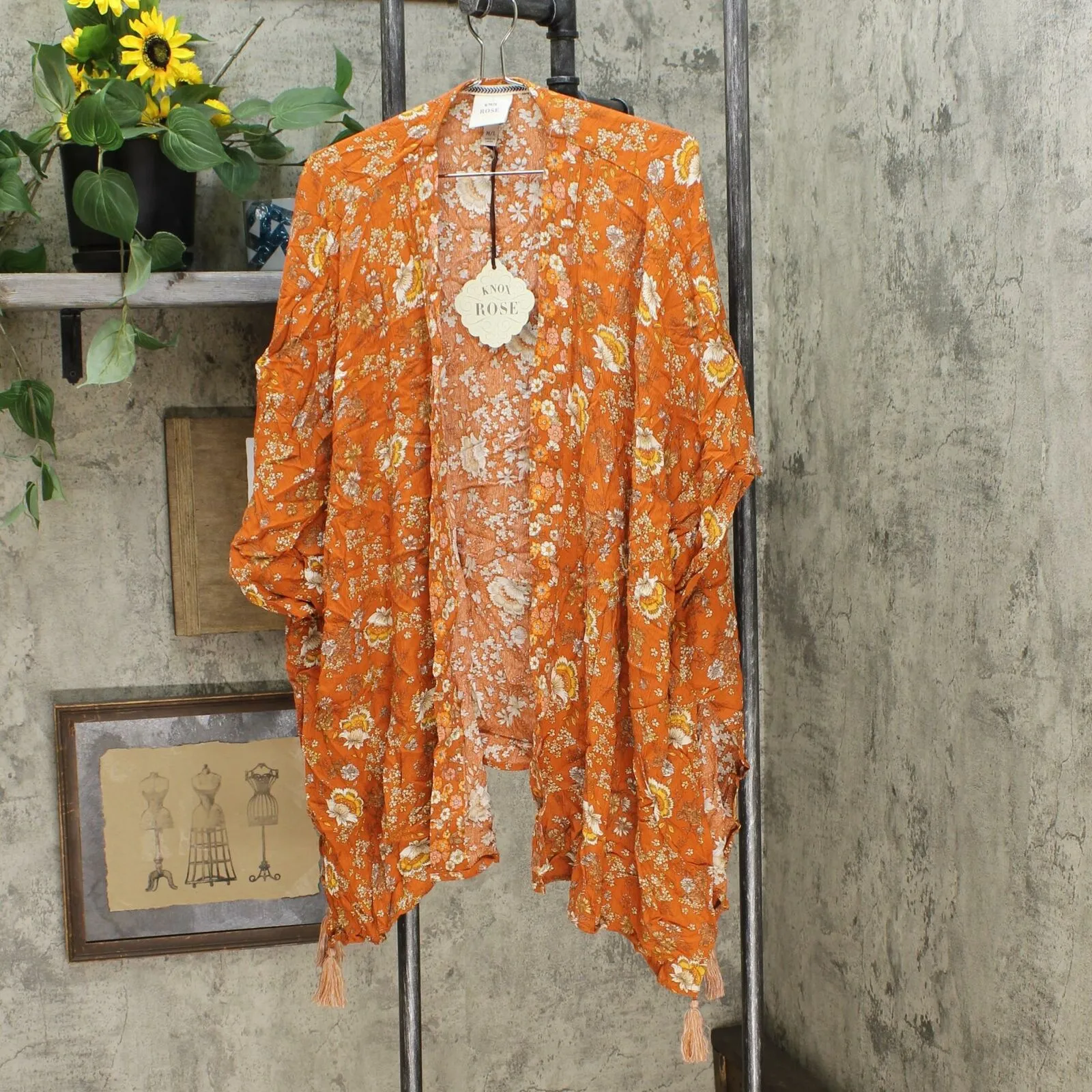 Knox Rose Women's Floral Print Short Sleeve Kimono Jacket