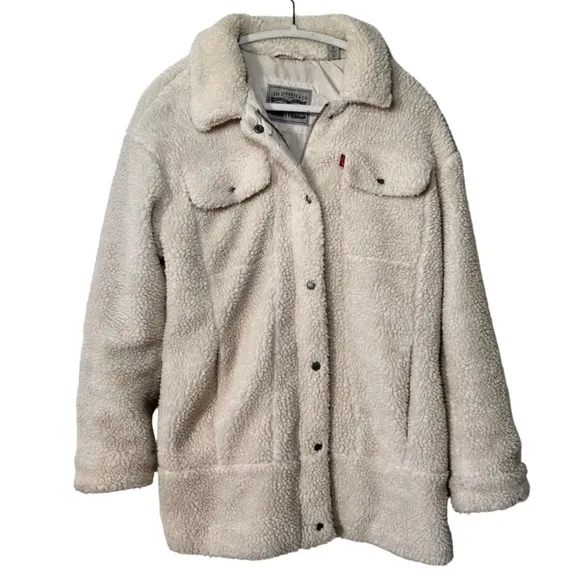 Levi's Women’s Cream Sherpa Ex Boyfriend Trucker Snap/Zip Closure Jacket- Medium