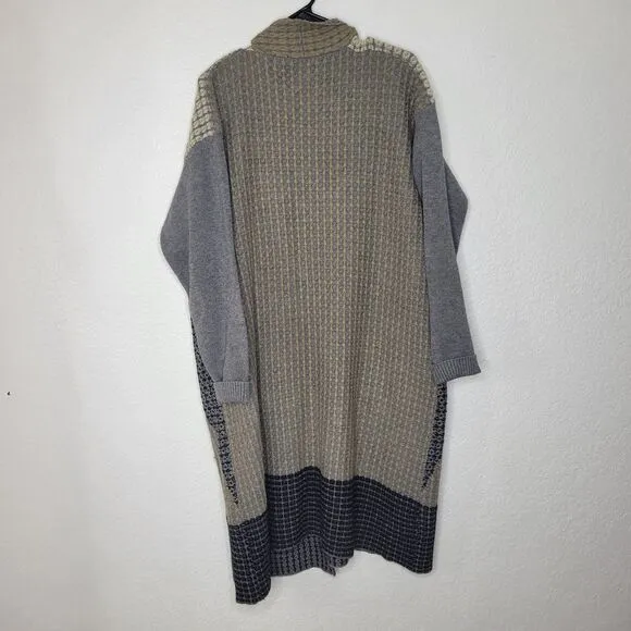 MaxSport Open Front Knit Color Block Long Sweater Cardigan Size XL with Pockets