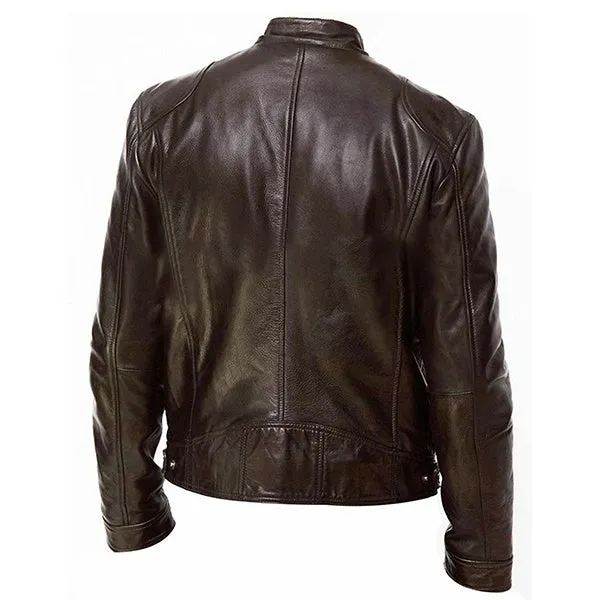 Men Vintage Cool Motorcycle Jacket Leather Long Sleeve Autumn Winter Coat