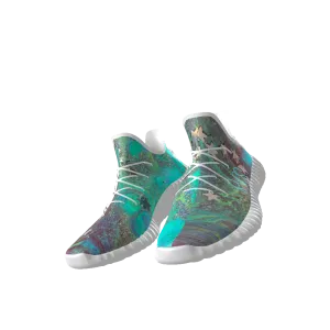 Ocean Glitter Lace Up Knit Chunky Sneakers