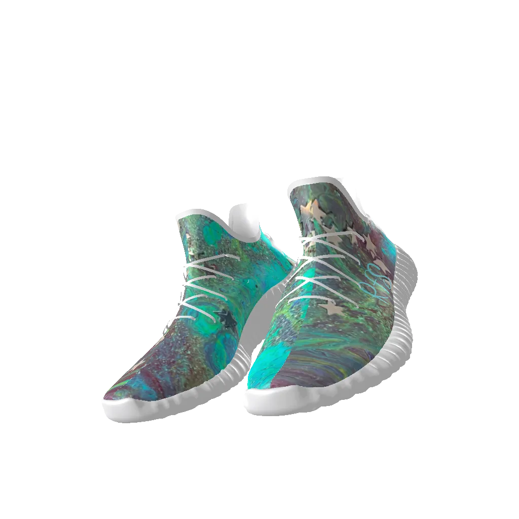 Ocean Glitter Lace Up Knit Chunky Sneakers