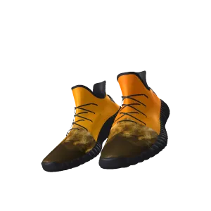 Orange Fire Sneakers - All-Over Print Lace Up Knit Chunky Sneakers