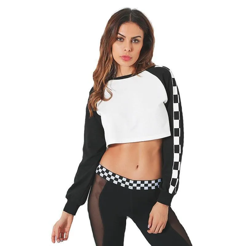 Plaid Sleeve Crop Sweatshirt