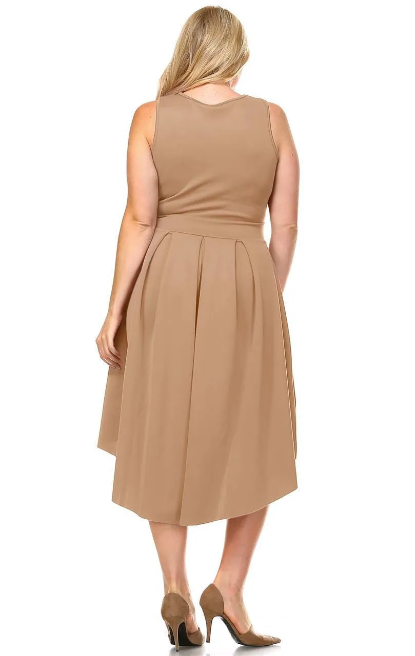 Plus Size Pleated Midi Cocktail Dress with Empire Waist Mocha