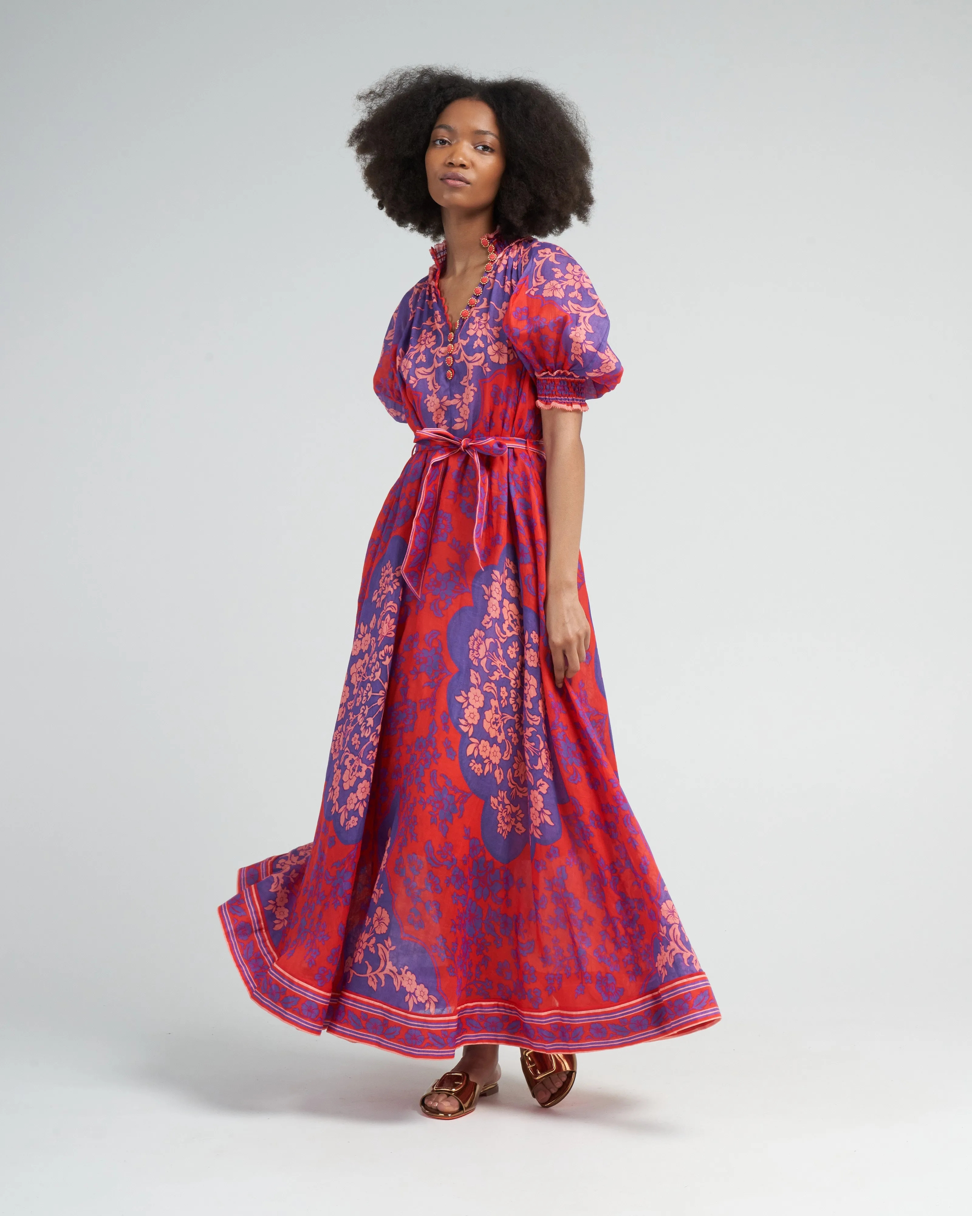 raie swing maxi dress - purple/red floral