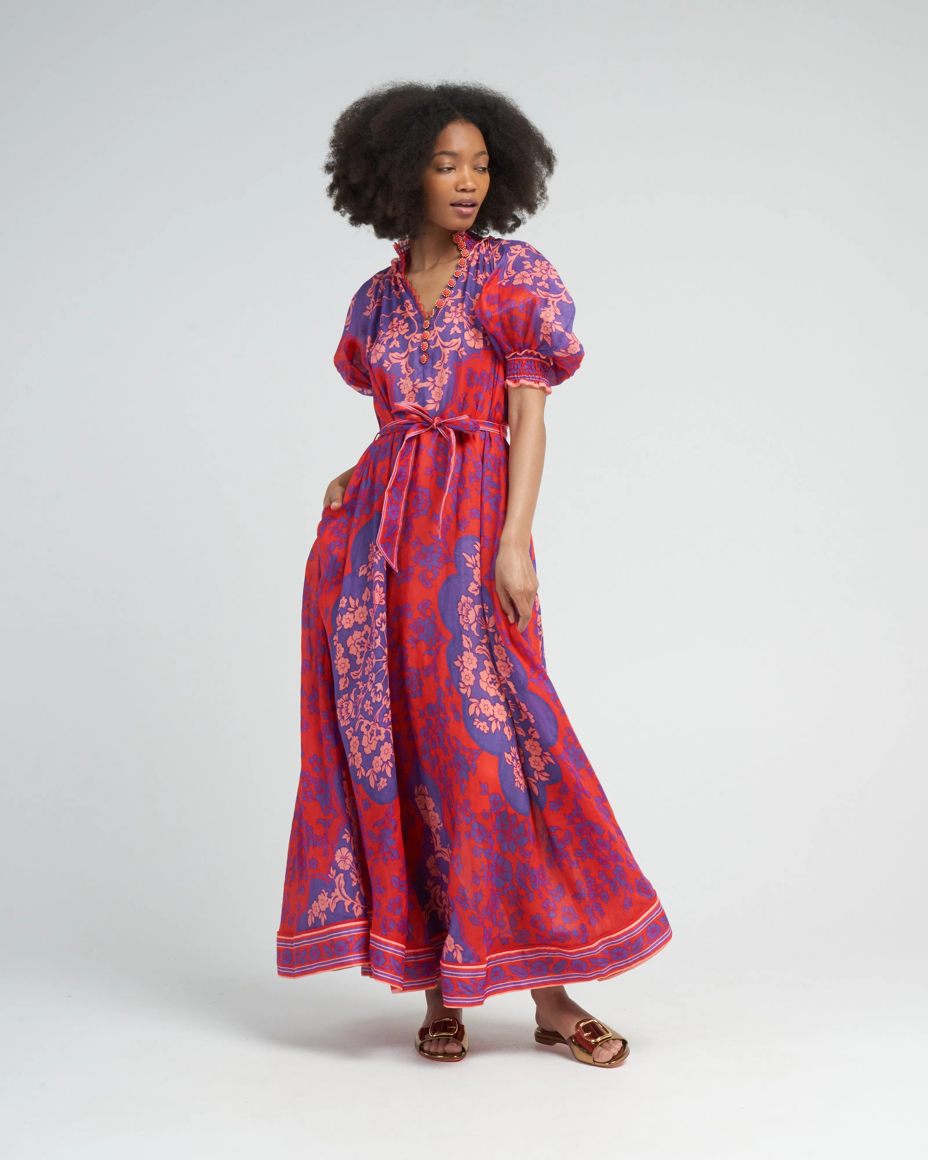 raie swing maxi dress - purple/red floral