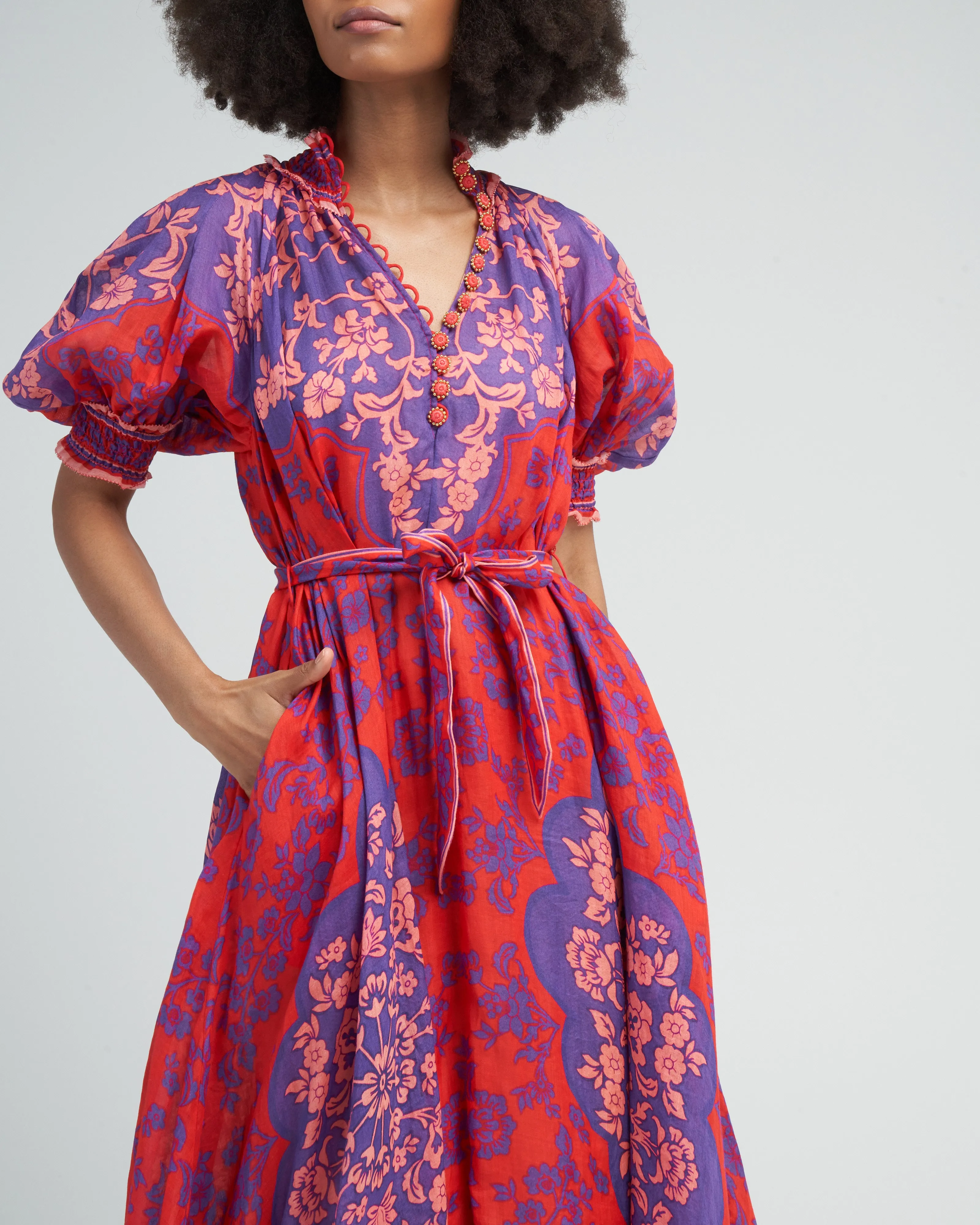 raie swing maxi dress - purple/red floral