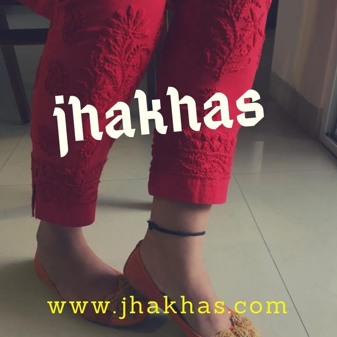 Red Chikankari Straight Pant Stretchable