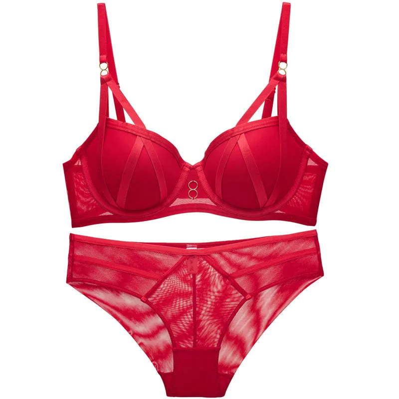 Solid Bandage Push Up Lingerie Set