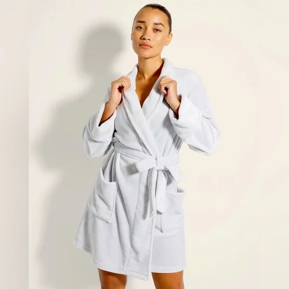 SOMA Plush Fleece Short Robe in Blue Mist