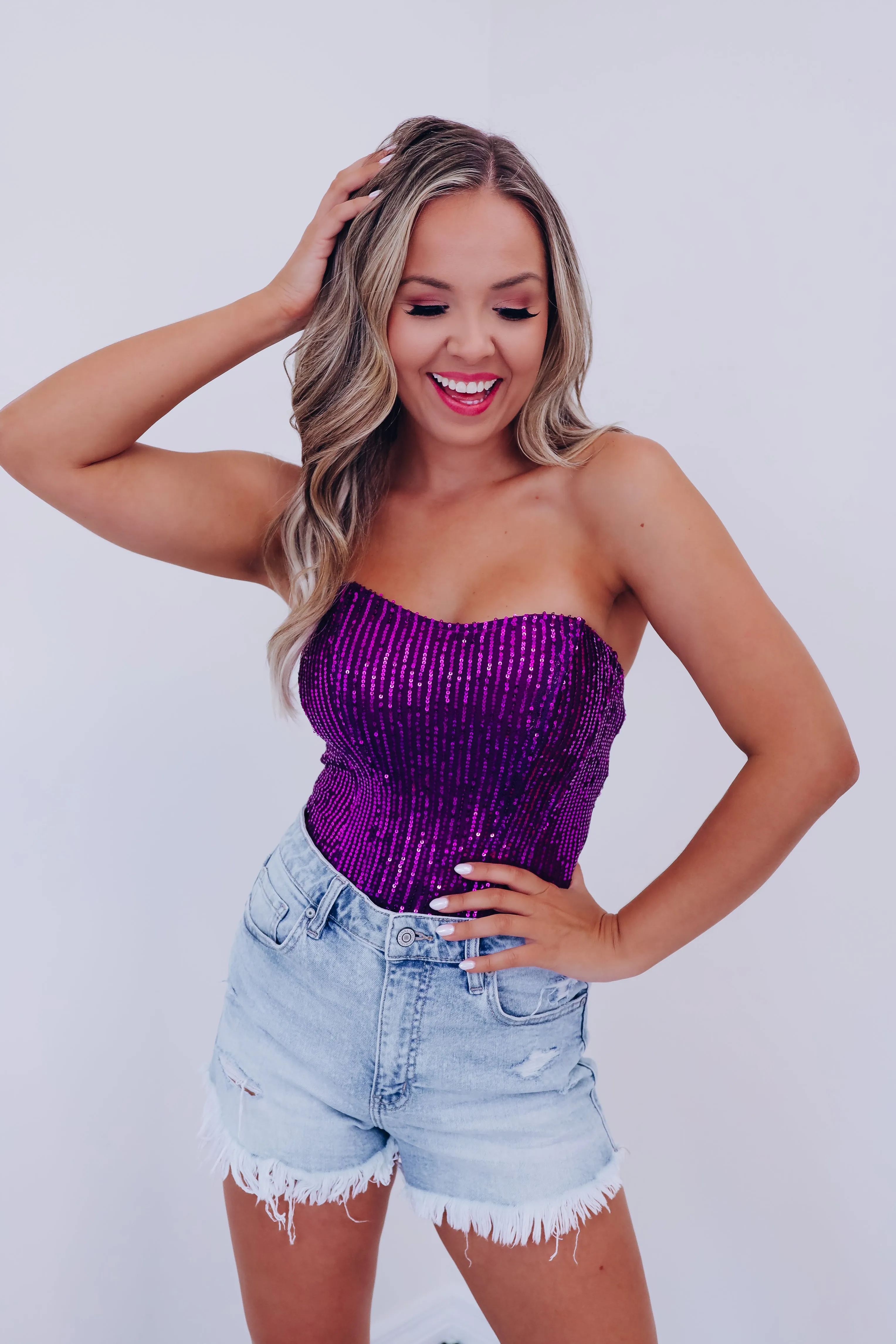 Spark Sequin Corset Top - Violet