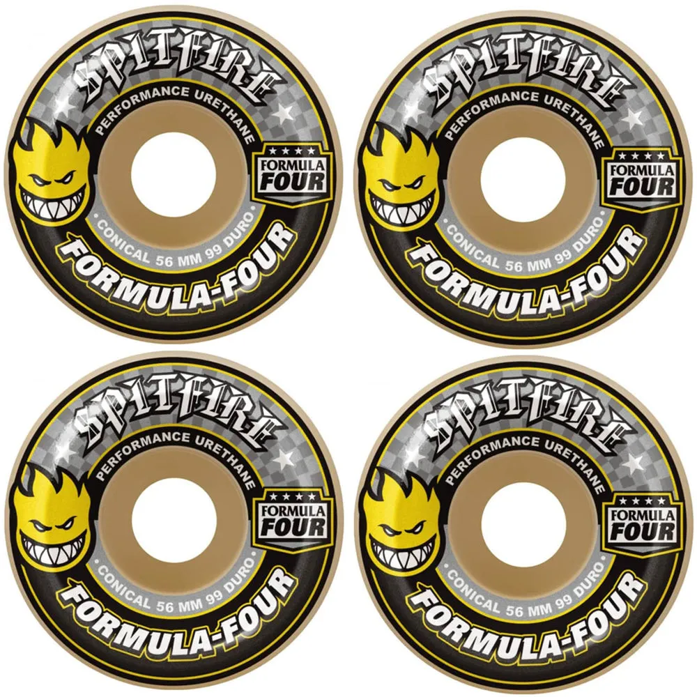 Spitfire Formula Four Conical 99DU Yellow Print Wheels 56mm
