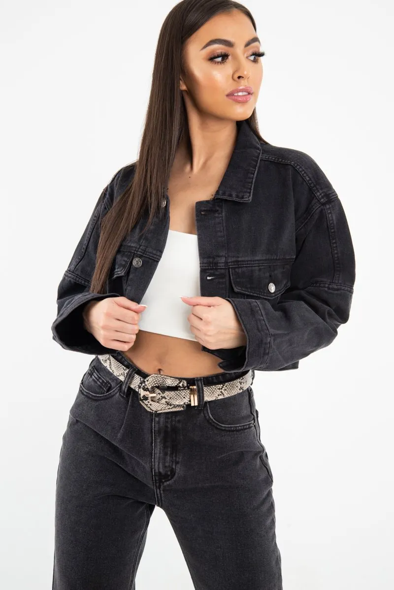 Washed Black Crop Denim Jacket - Nianna