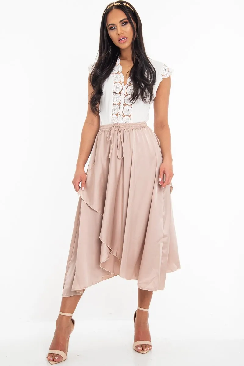 White Plunge Crochet Insert Cap Sleeve Bodysuit - Zahida