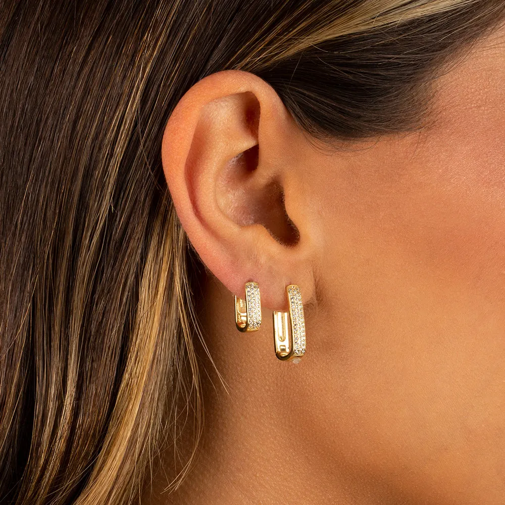 Wide Pave Oval Shape Huggie Earring
