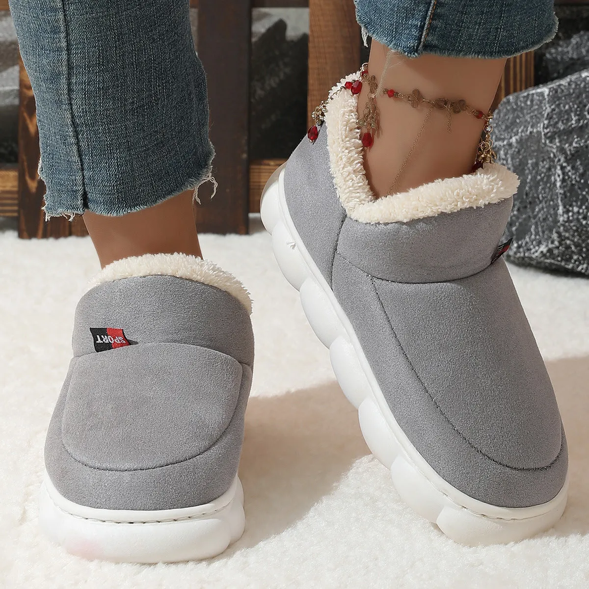 Winter Plush Cotton Shoes Women Men Warm Suede House