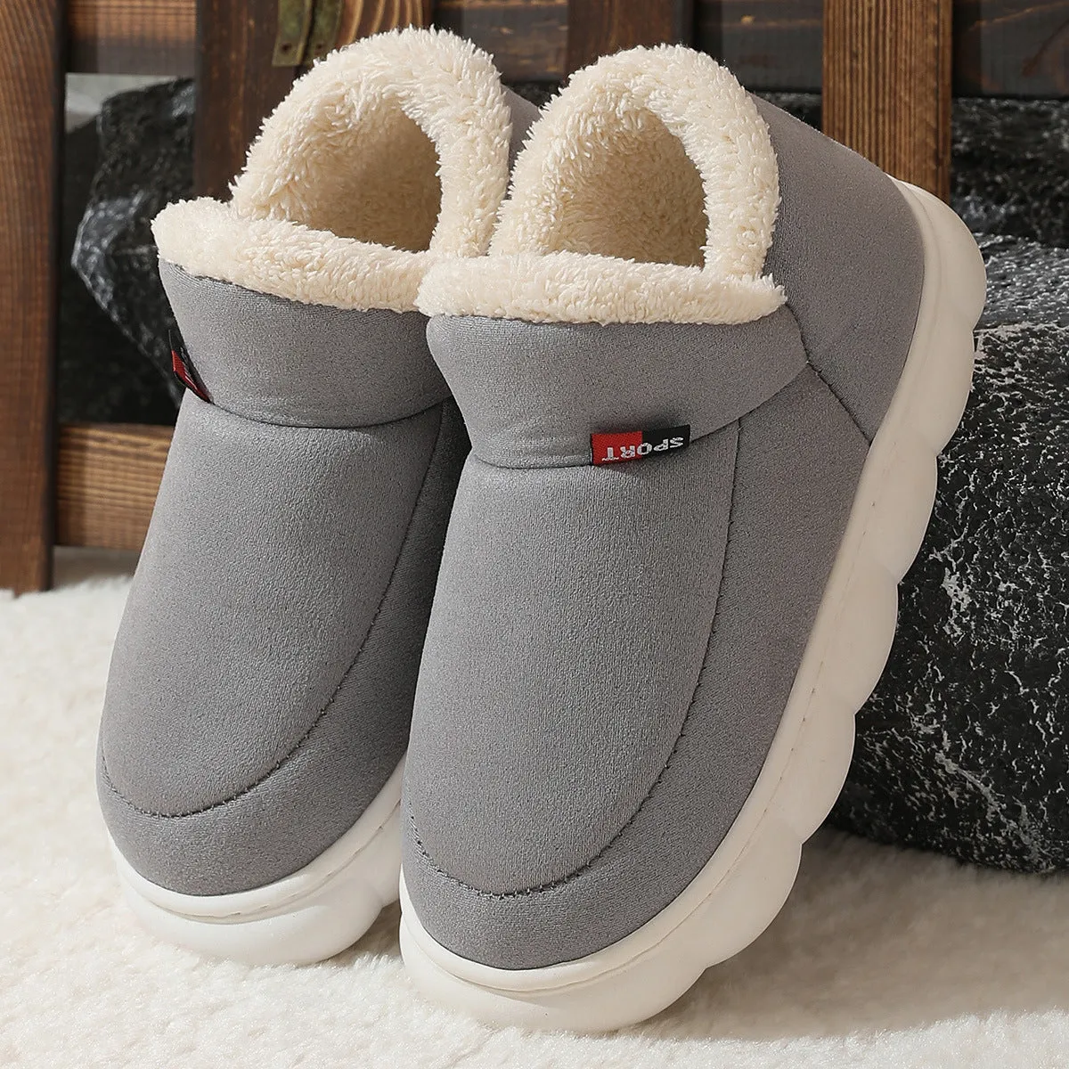 Winter Plush Cotton Shoes Women Men Warm Suede House