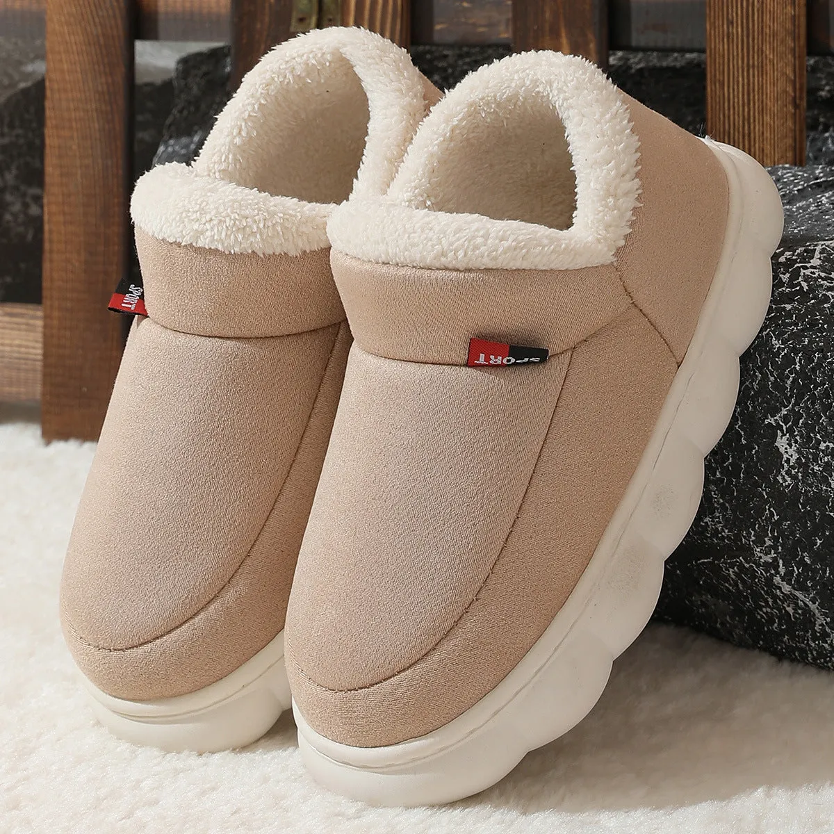 Winter Plush Cotton Shoes Women Men Warm Suede House