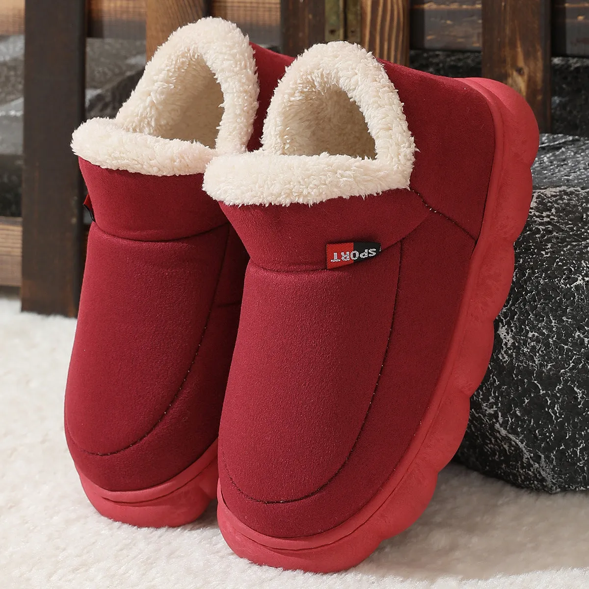 Winter Plush Cotton Shoes Women Men Warm Suede House