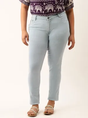 ZOLA Ice Blue Pencil Fit Full Length Denim Jeans For Women